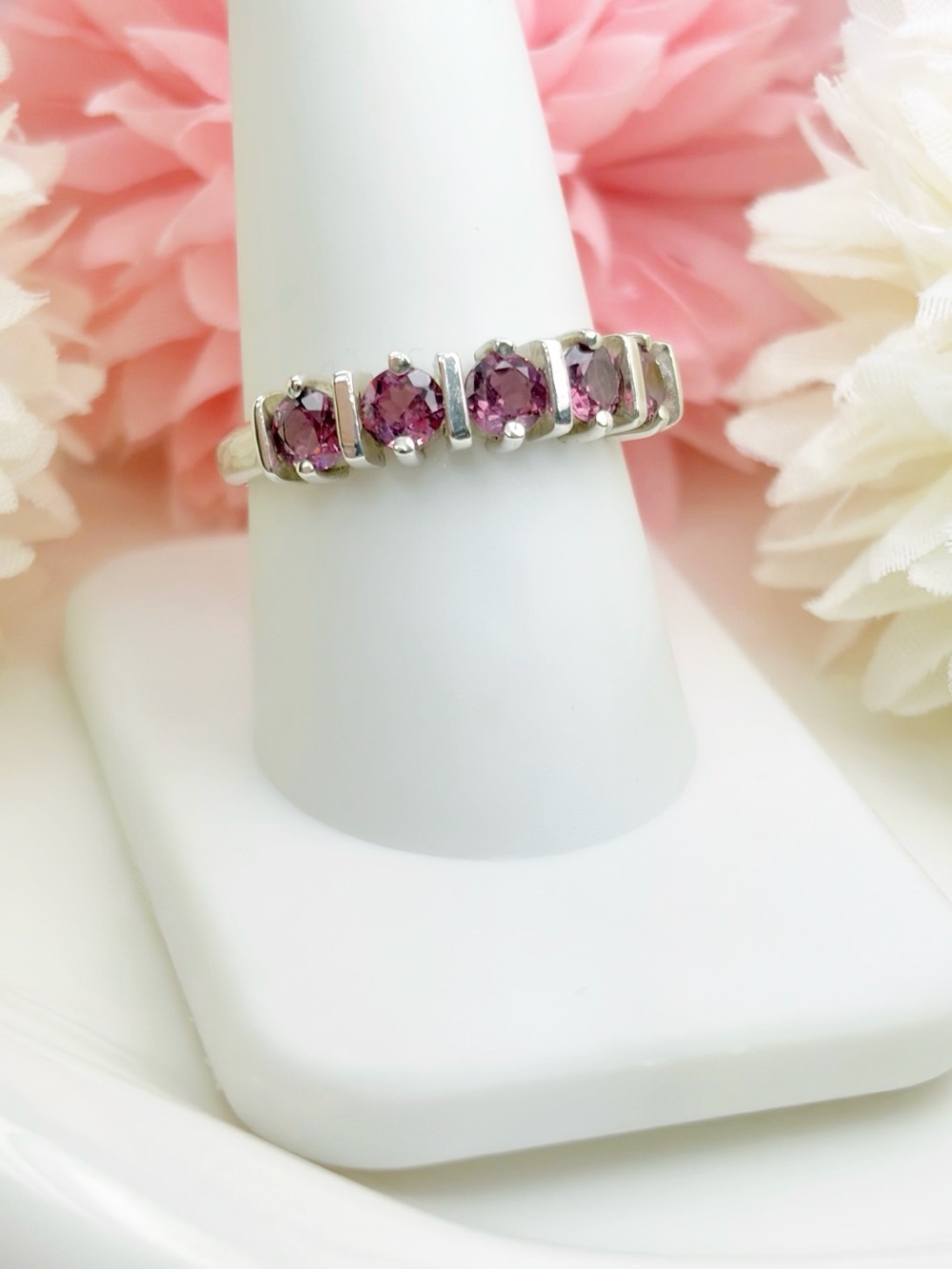 Vintage Sterling Silver 925 Rhodolite Garnet Ring Size 8 3/4 8.75 Half Eternity